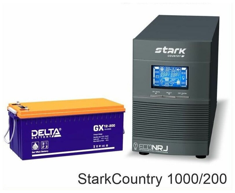 Инвертор (ИБП) Stark Country 1000 Online, 16А + АКБ Delta GX 12200