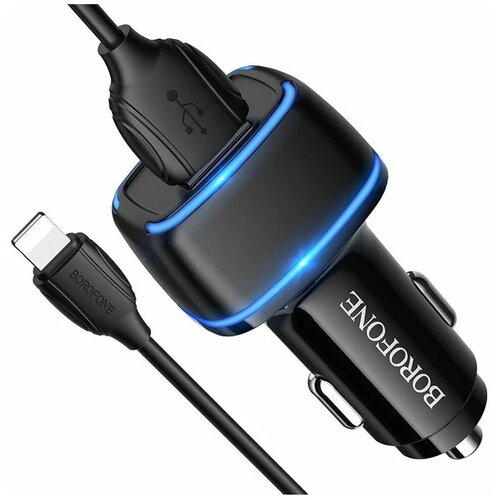 Автомобильное зарядное устройство (АЗУ) Borofone BZ14 (2 USB) + кабель Type-C, 2.4 А, черный