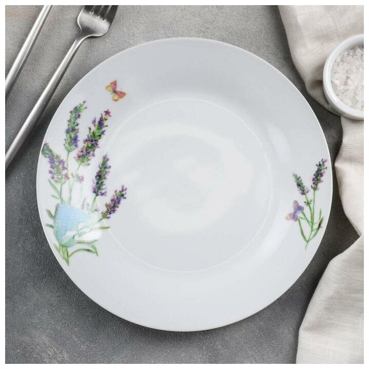 Тарелка обеденная Доляна «Лаванда», d=23 см, цвет белый - фотография № 3