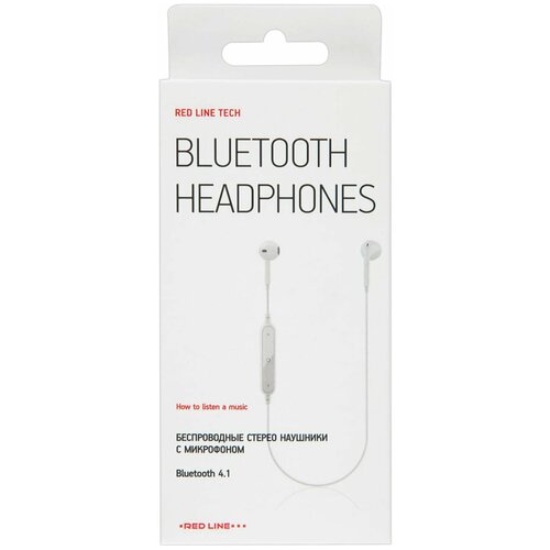 Наушники с микрофоном (гарнитура) RED LINE BHS-01, Bluetooth, беспроводые, белые, УТ000013645 2 шт