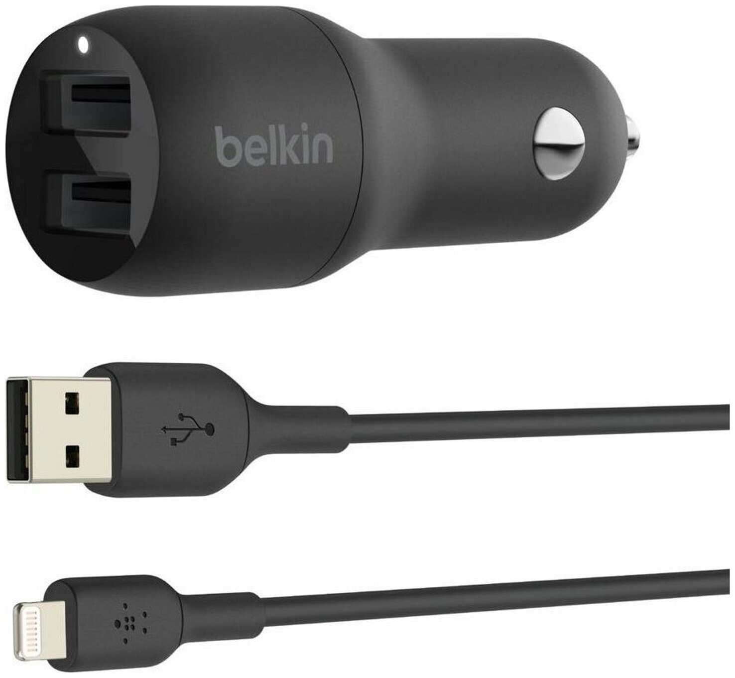 Автомобильное зарядное устройство Belkin 2 x USB-A, 12Вт x 2, кабель Lightning 1М, черный (CCD001bt1