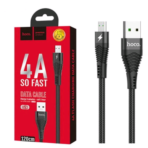 Кабель USB - MicroUSB Hoco U53 (4A, 1.2 м.) Черный кабель hoco x88 для смартфона usb microusb 1 м 2 4a цвет белый 1 шт