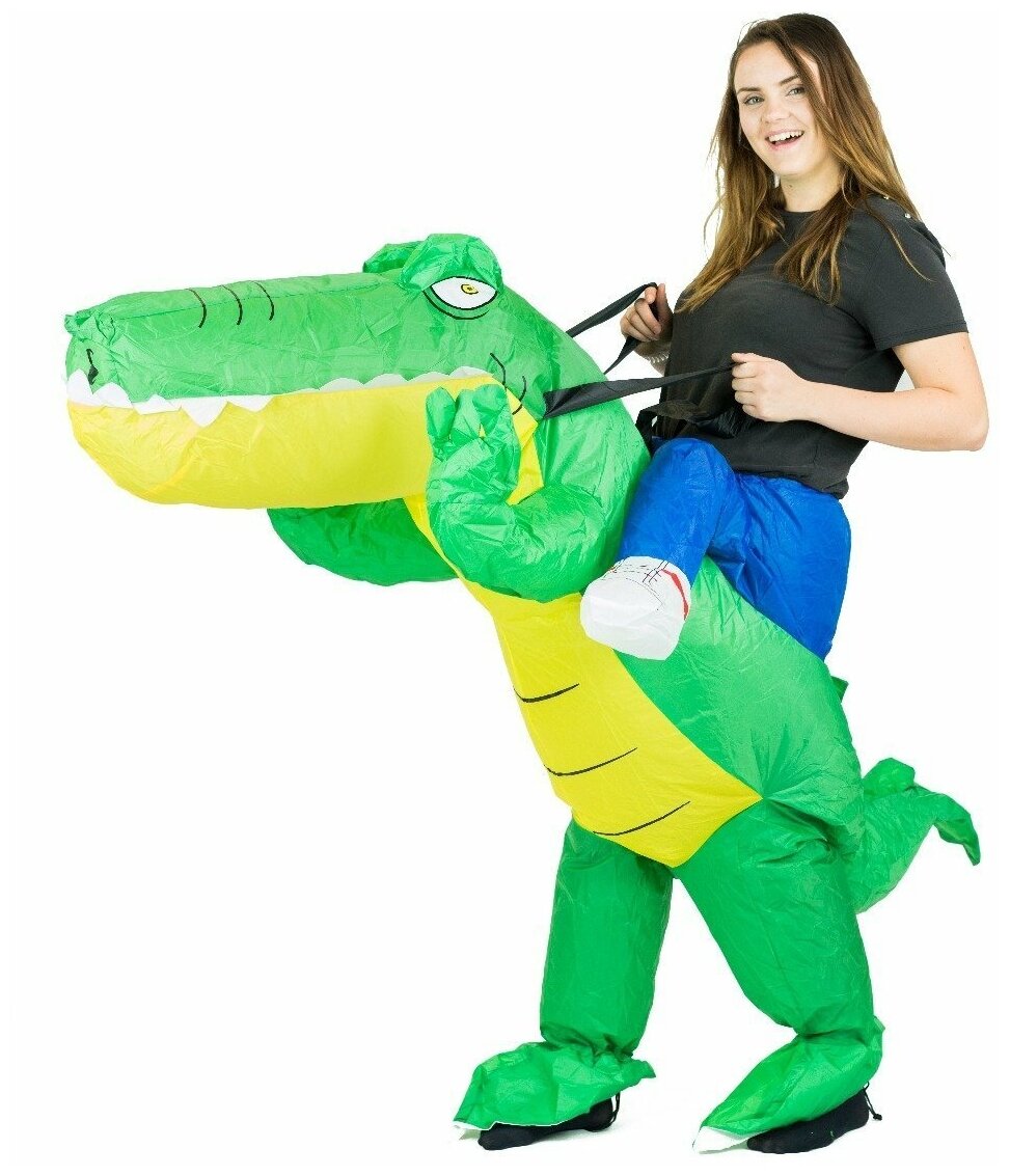 Надувной карнавальный костюм взрослый "Наездник на крокодиле", пневмокостюм на вечернику, праздник