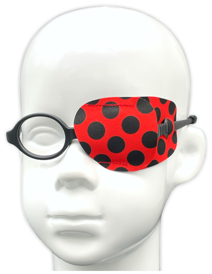 Окклюдер на очки eyeOK "Красный в горох", размер M, для закрытия левого глаза, анатомический, детский