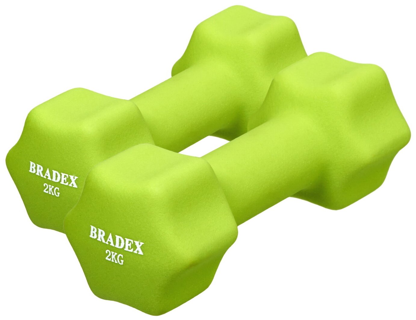 Набор гантелей Bradex неопреновых по 2 кг, салатовые, 2 шт - фото №1