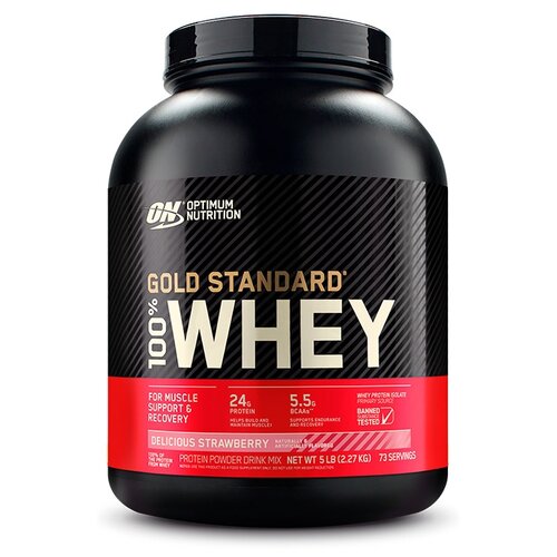 100% golden whey 2270 g клубника Протеин Optimum Nutrition 100% Whey Gold Standard, 2270 гр., клубника