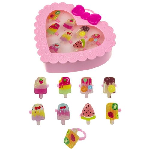 Набор украшений 1TOY Sweet heart Bijou в светло розовой шкатулке 8 колец мороженки Т21036-1