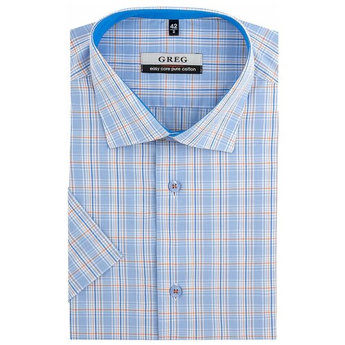 фото Рубашка мужская короткий рукав greg 265/101/3535/z/1_gb, полуприталенный силуэт / regular fit, цвет голубой, рост 174-184, размер ворота 41