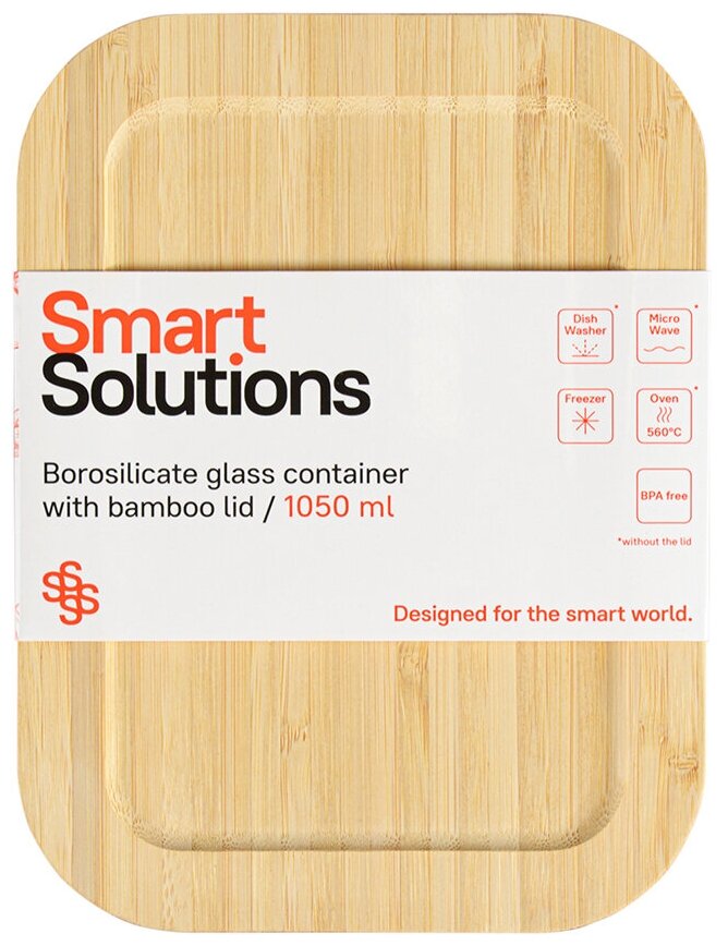 Контейнер 1050 мл для хранения продуктов и запекания еды стеклянный с крышкой из бамбука Smart Solutions, LB1050RC - фотография № 4