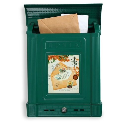 Ящик почтовый, пластиковый, Декор, с замком, зелёный Альтернатива 2875922 .