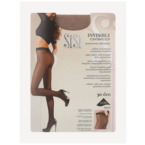 фото Колготки sisi invisible control top, 30 den, с ластовицей, утягивающие, с шортиками, размер 3, бежевый, коричневый