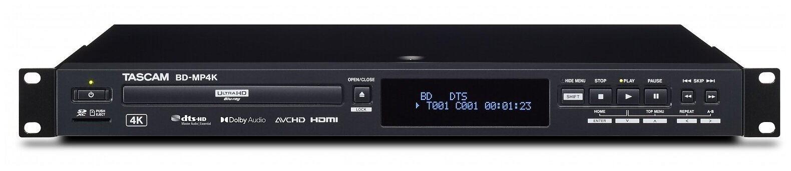 Tascam BD-MP4K мультимедиа плеер Blu-ray, DVD, CD, SD карт, USB, выходы: видео-аудио HDMI, аудио XLR