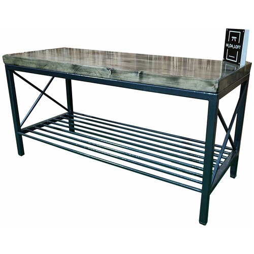 Обувница из натурального дерева и стали в стиле Лофт 100*40*50(В)см