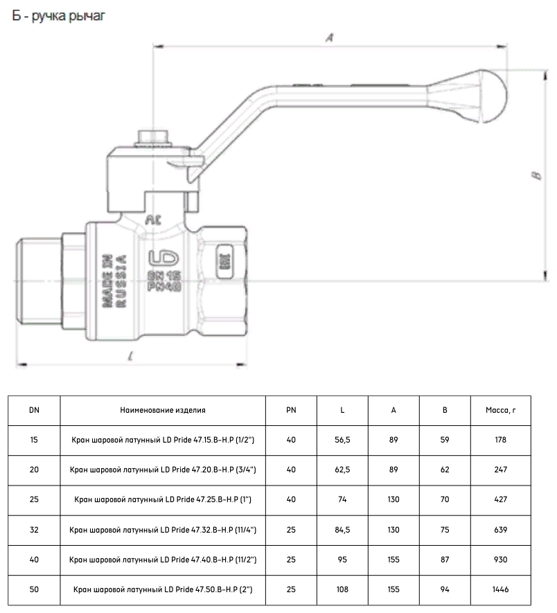 Кран шаровый LD Pride 47B-НР латунь