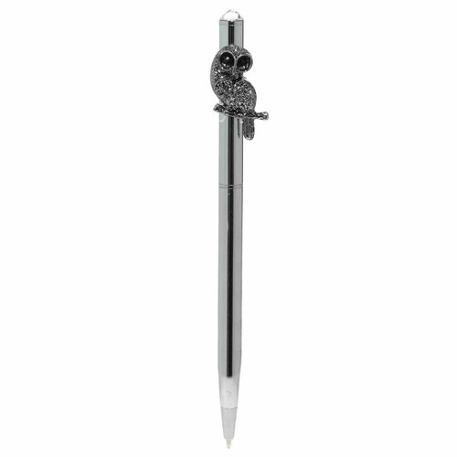 Ручка шариковая, 14 см, с фигуркой, сталь, черно-серебристая, Сова, Draw figure