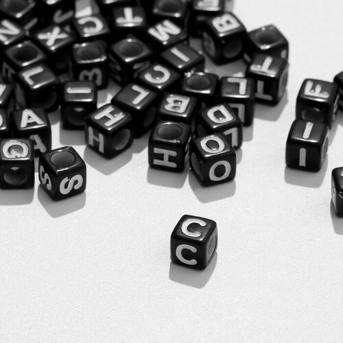 Бусина из акрила «Алфавит» английские буквы (микс), 6×6 мм, набор 10 г, цвет чёрно-белый бусина из акрила алфавит 6 6мм набор 10г цвет