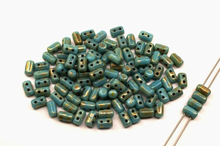 Бусины Rulla 3х5мм, отверстие 0,8мм, цвет 63030/43400 бирюзовый/голубой пикассо , 711-092, 10г (около 100шт)