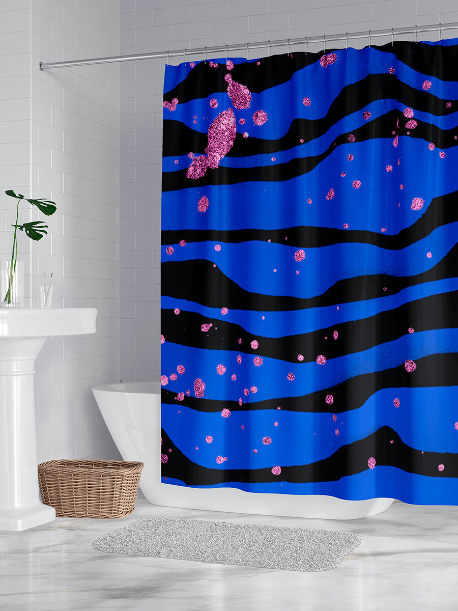 фото Штора для ванной "Синяя волна", 170х200 см с кольцами
