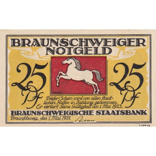 Германия (Веймарская Республика) Брауншвейг 25 пфеннигов 01.05.1921 г. (Вид 3) (5)