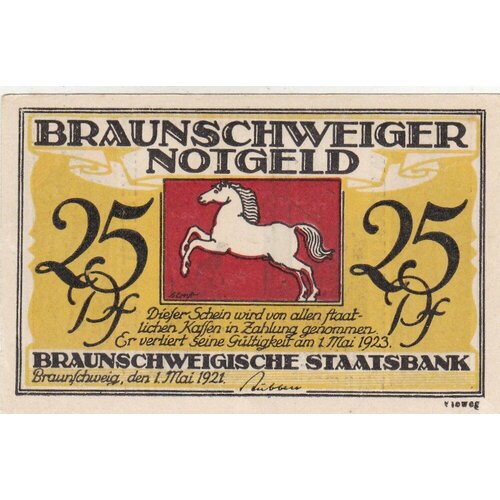 Германия (Веймарская Республика) Брауншвейг 25 пфеннигов 01.05.1921 г. (Вид 3) (6)