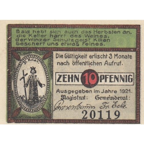 Германия (Веймарская Республика) Лангевизен 10 пфеннигов 1921 г.