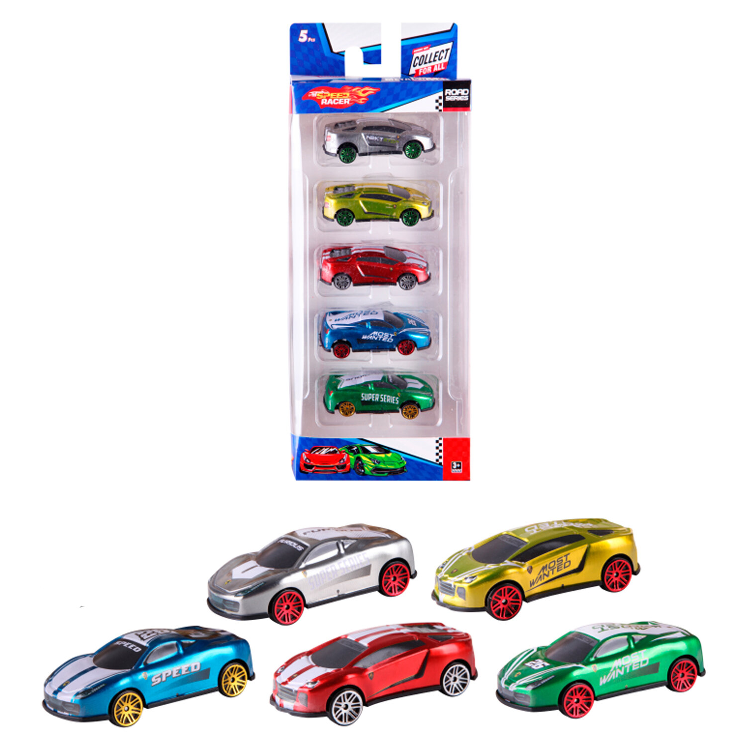 Набор из 5 игрушечных машинок Speed Racer (металлических), серия Road Series, цвета в ассортименте, возраст 3+