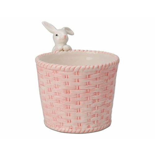 Декоративное кашпо кролик-цветовод, керамика, розовое, 14х11 см, Koopman International 252980080-2