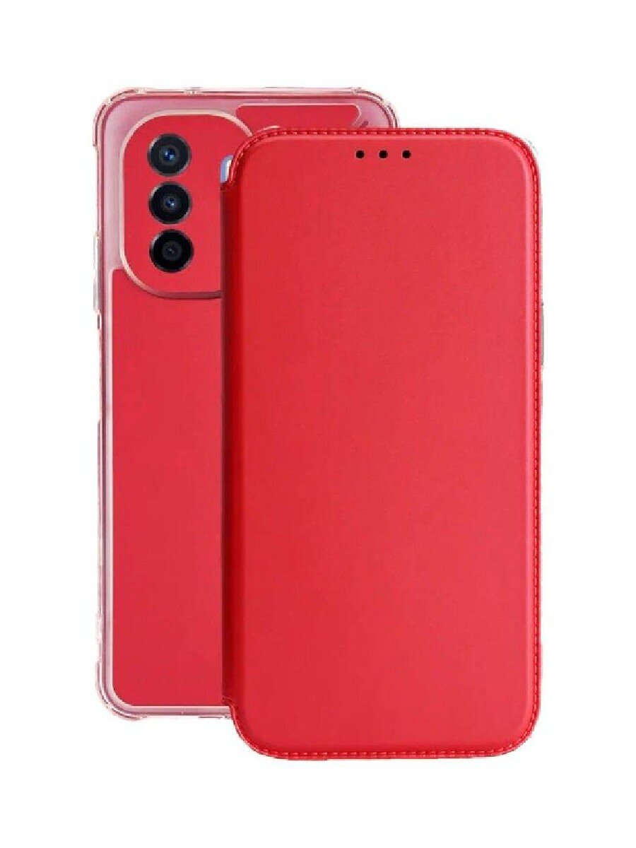 Чехол-книжка на Huawei Nova Y70 с противоударным бампером с усиленными углами Красный