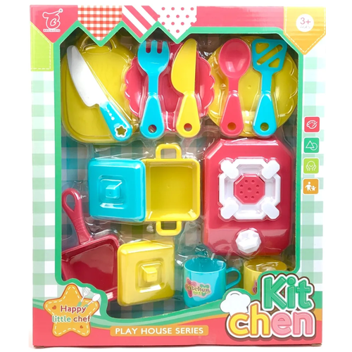 Игровой набор посуды с плитой, 27,5*32*5 см кастрюля с крышкой metrot retro kitchen 2 4 л эмаль