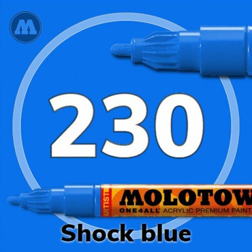 Маркер акриловый Molotow ONE4ALL 127HS 230 Шоковый синий (Shock blue) 2мм маркер акриловый molotow one4all 127hs 220 неон желтый neon yellow fluorescent 2мм