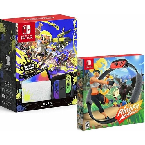 Игровая приставка Nintendo Switch OLED 64 ГБ, Splatoon 3 Edition + Геймпад Ring Fit Adventure