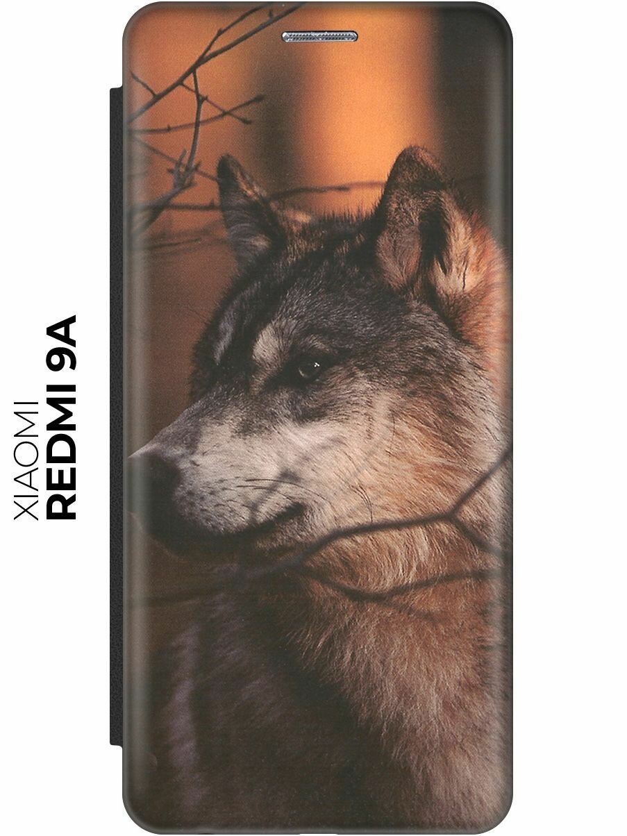 Чехол-книжка Красивый волк на Xiaomi Redmi 9A / Сяоми Редми 9А черный