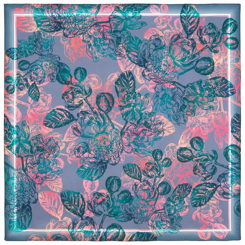 фото Платок павловопосадская платочная мануфактура, 80х80 см, бирюзовый, розовый