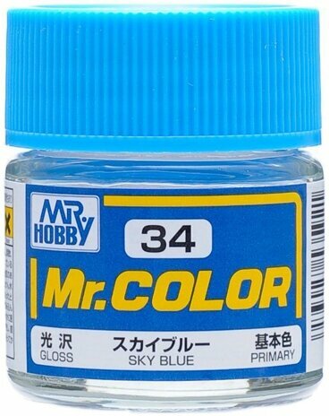Краска акриловая для сборных моделей на специальном разбавителе MR.HOBBY Mr.Color Sky Blue, глянцевая, 10 мл, MH-C34