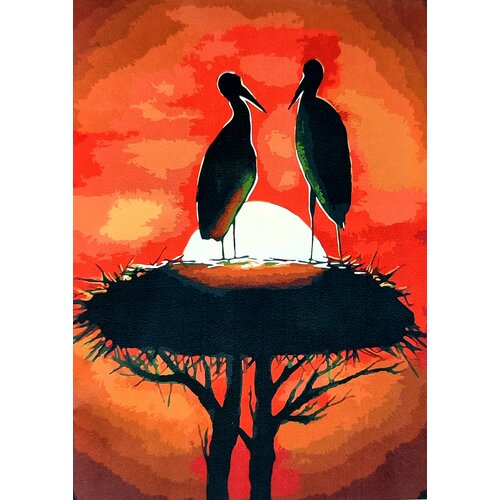 Картина по номерам 40x50 Два Аиста любовь, пара, романтика, верность, птицы