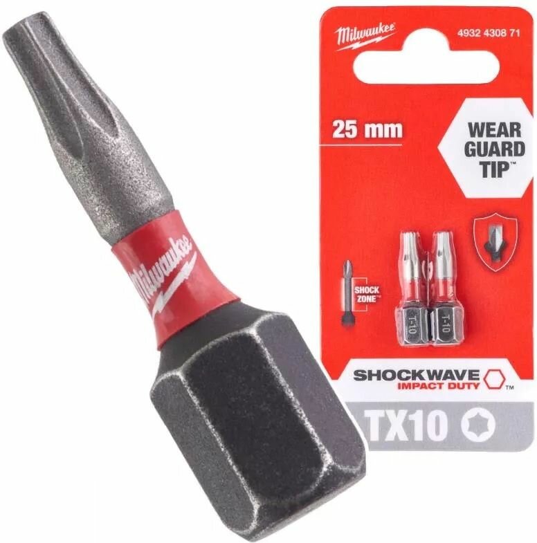 фото Биты для шуруповерта milwaukee SHOCKWAVE IMPACT DUTY tx10 х 25 мм (2шт)
