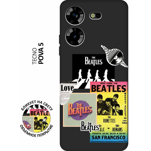 Матовый чехол Beatles Stickers для Tecno Pova 5 / Техно пова 5 с 3D эффектом черный матовый чехол gagarin stickers для tecno pova 5 техно пова 5 с 3d эффектом черный