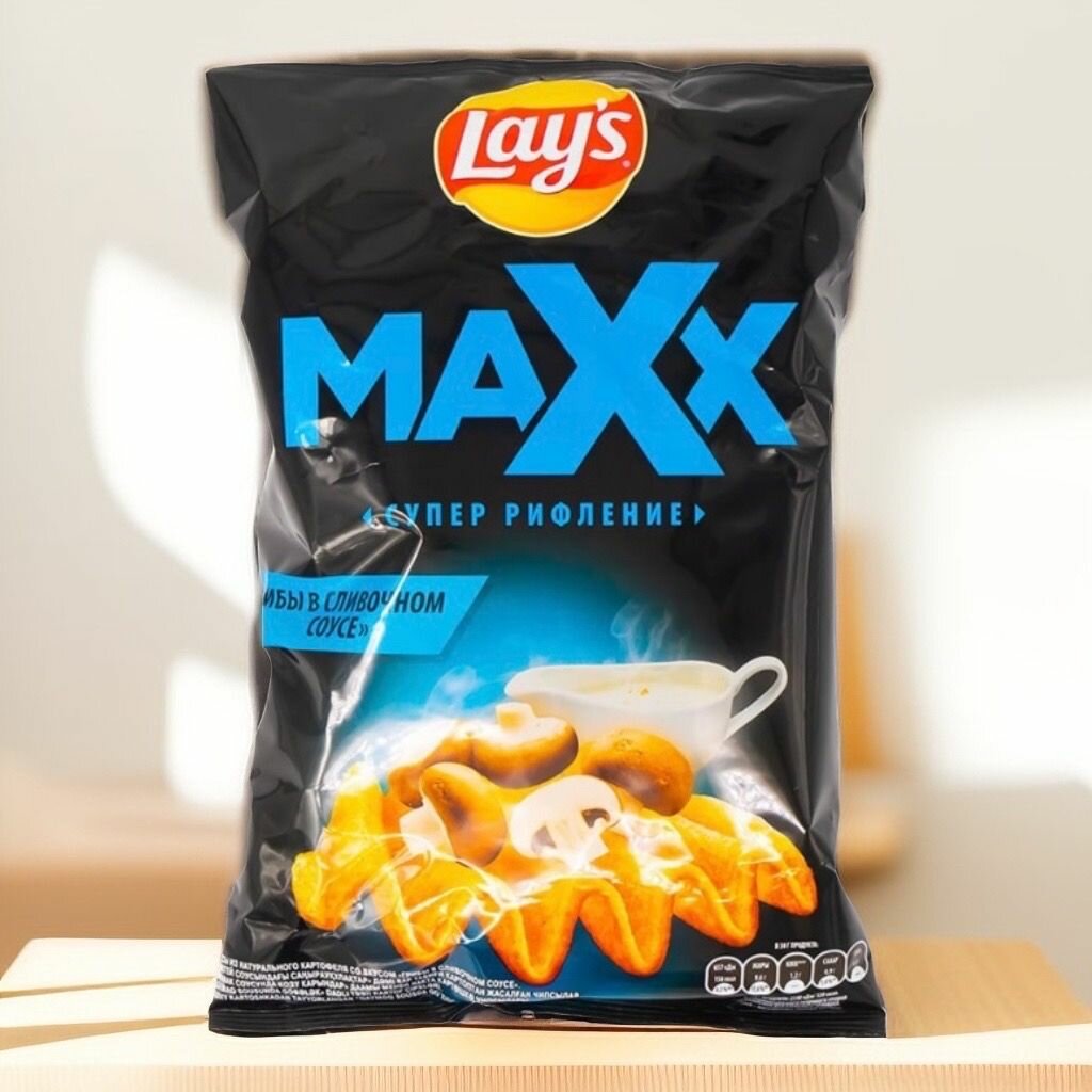 Картофельные рифлёные чипсы, Lays, "Maxx" 110 г со вкусом "Грибы в сливочном соусе"