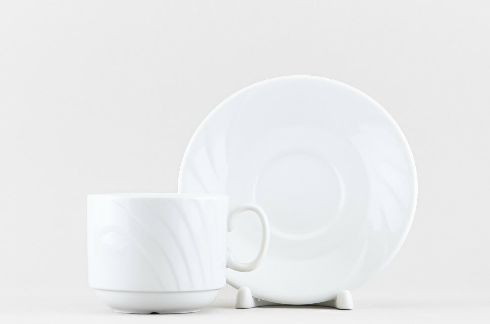 фото Чашка с блюдцем чайная Добрушский фарфоровый завод Голубка евро Белый 220 мл