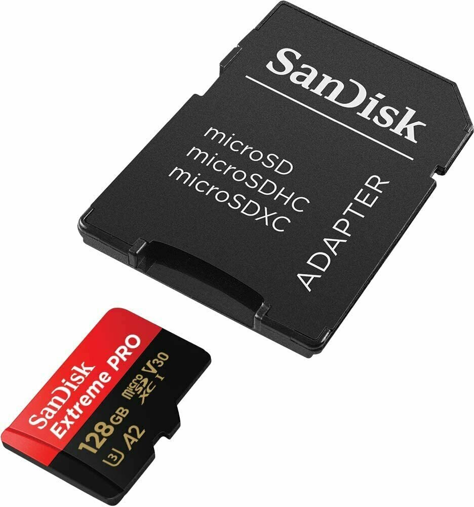 Карта памяти SanDisk Extreme Pro microSDXC 128GB UHS-I U3 V30, A2, R/W 200/90 МБ/с с адаптером