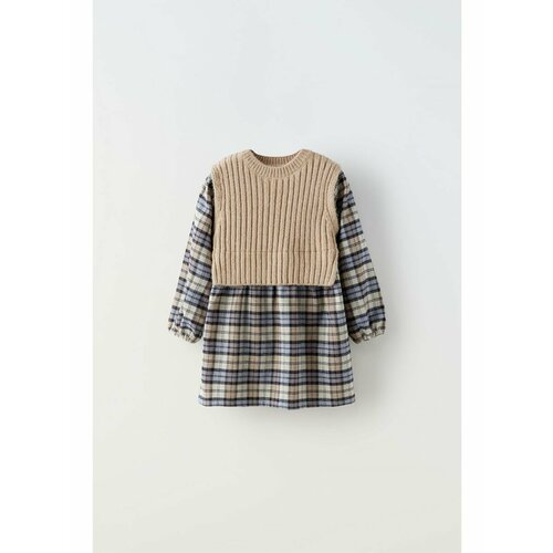 фото Платье zara, размер 86, бежевый, черный