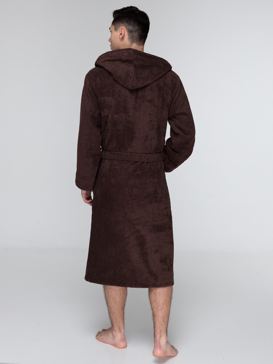 Мужской коричневый махровый халат с капюшоном 56 - фотография № 7