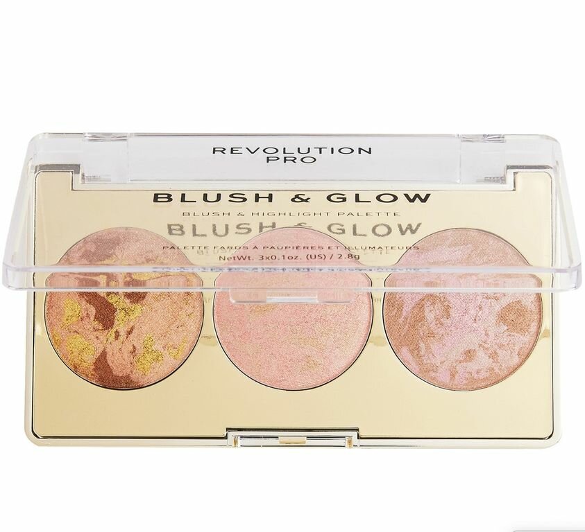 Revolution PRO Румяна, бронзер и хайлайтер 3 в 1 Blush & Glow, тон Peach Glow