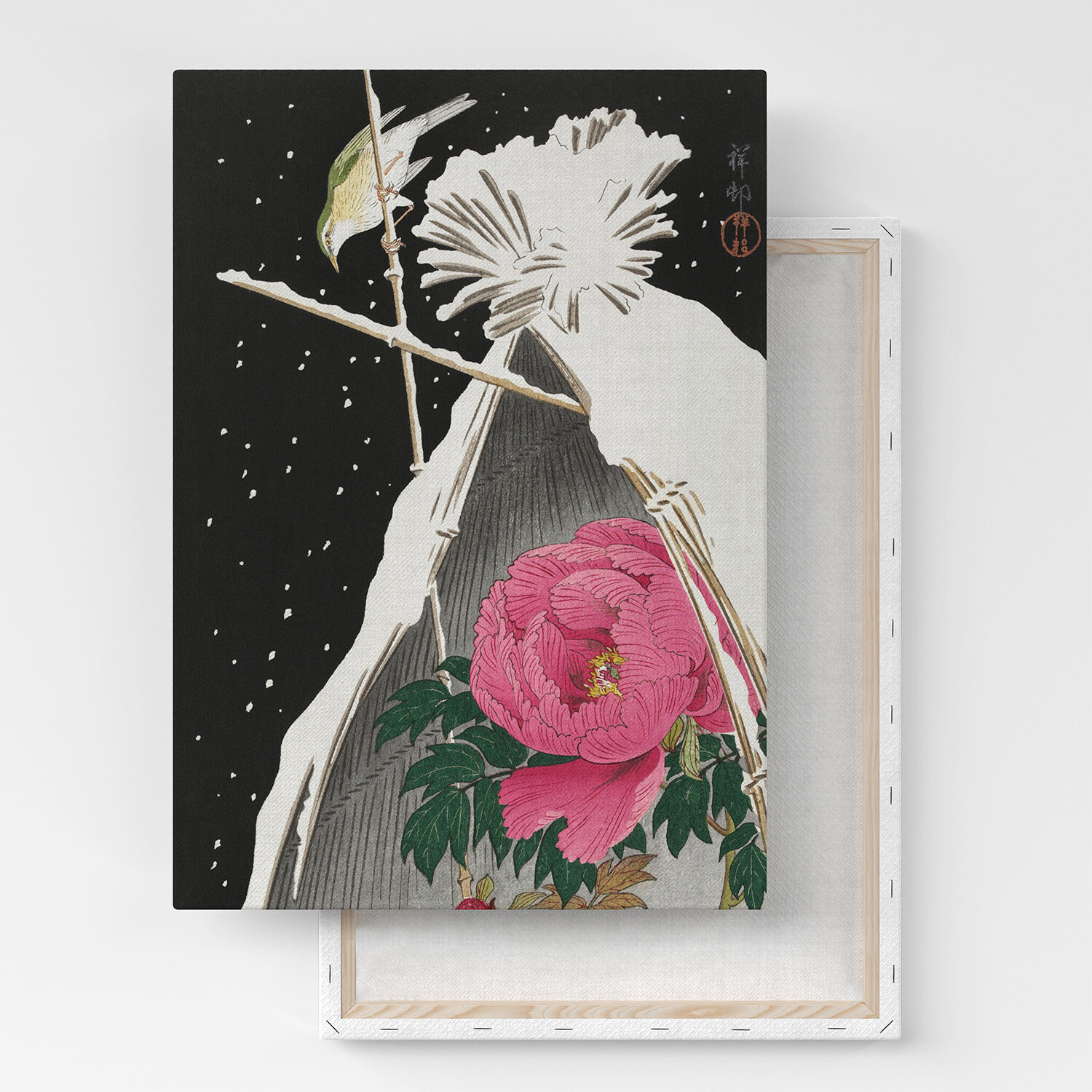 Картина на холсте, репродукция / Косон Охара - Siberian bluechat next to a peony / Размер 30 x 40 см