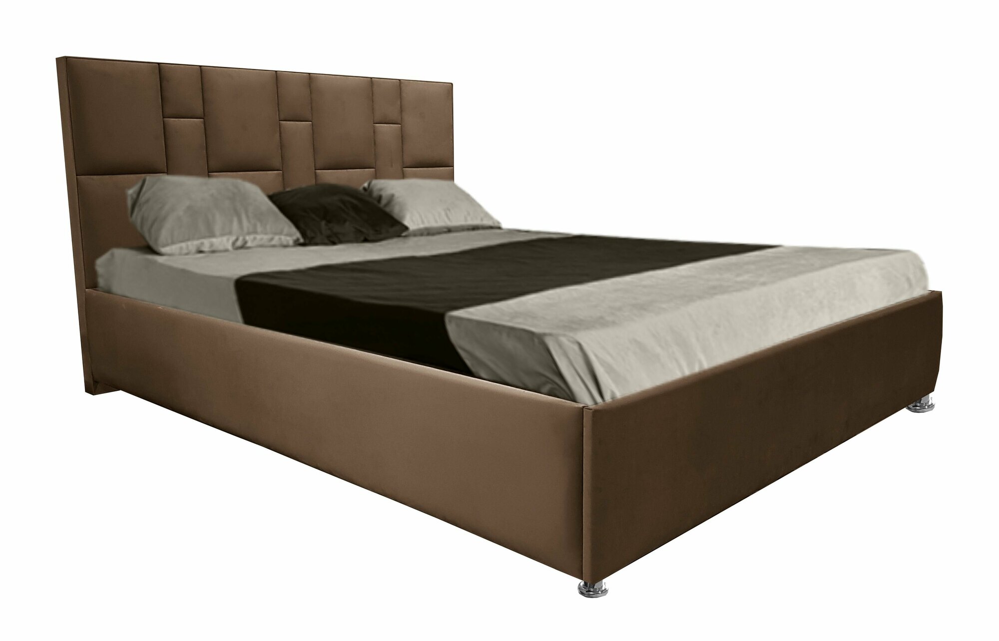 Односпальная кровать Манхэттен 90x200 основание металлическое с ламелями велюр коричневый без ножек