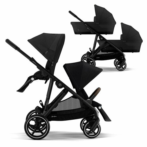 Коляска для двойни 2в1 Cybex Gazelle S, цвет Moon Black / Deep Black детская коляска cybex gazelle s с корзиной и дождевиком soho grey на шасси taupe