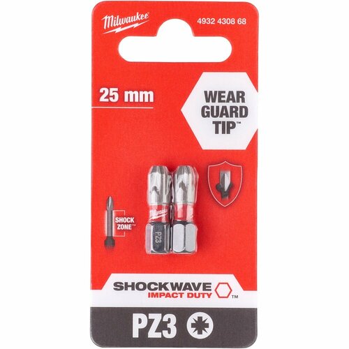 Бита Milwaukee Shockwave PZ3 25мм 2шт, 4932430868 насадка milwaukee shockwave