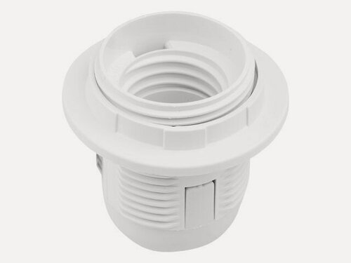 Изображение товара Патрон для лампочки Е27 термостойкий пластик с кольцом юпитер белый (JP7702-08)