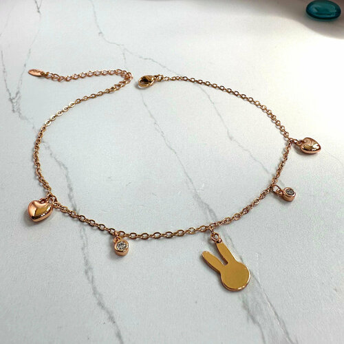 Браслет на ногу XUPING JEWELRY Браслет на ножку с подвесками: зайчик, сердца и завальцованные цирконы, золотой