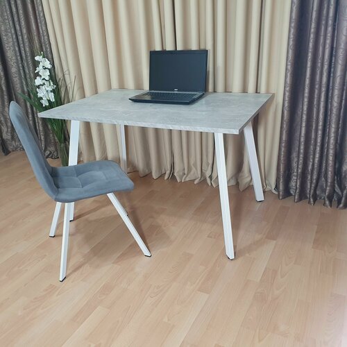 Изображение товара Игровой стол Ник 120*80 см. Бетон светлый. Белые ножки